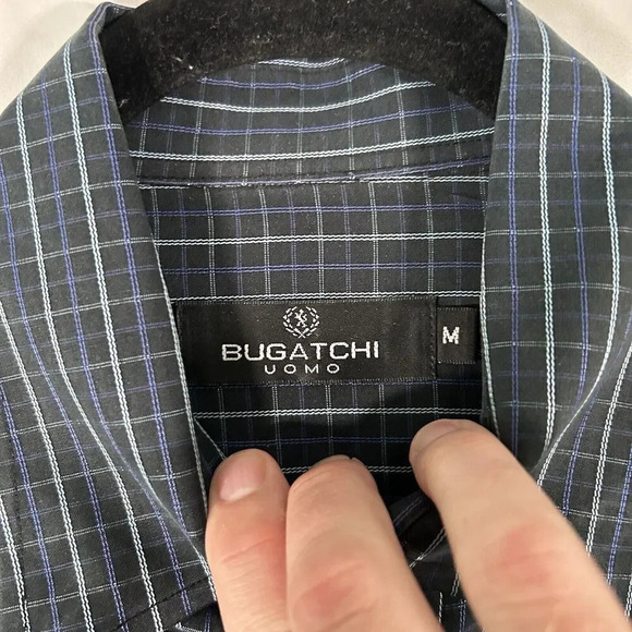 Bugatchi Uomo Dress Shirt men's Medium Black Plaid Button Up Long Sleeve - Picture 5 of 10